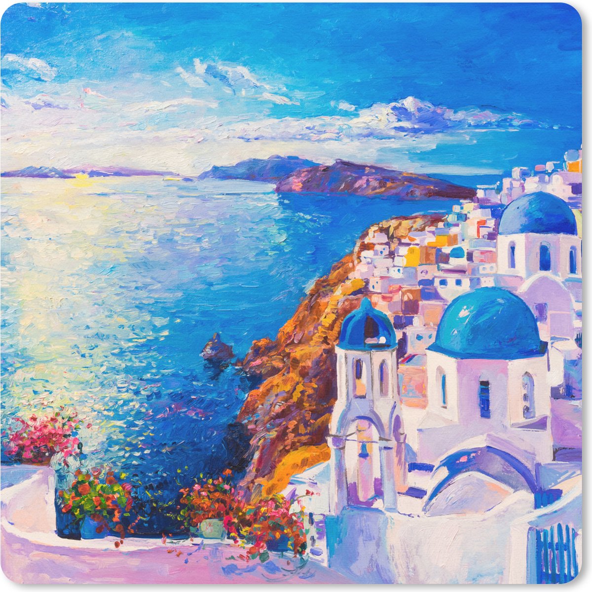 Muismat 30x30 cm - Mousepad Schilderij - Griekenland - Water - Olieverf - Muismatten