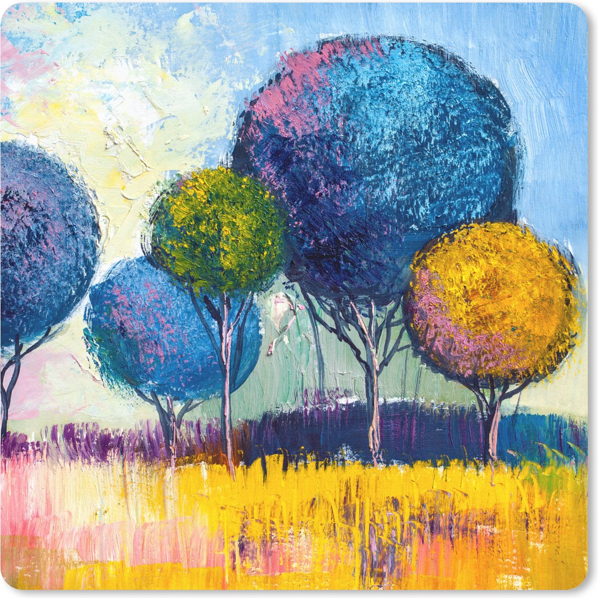 Muismat 20x20 cm - Mousepad Schilderij - Olieverf - Boom - Natuur - Muismatten