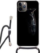 Hoesje met koord Geschikt voor iPhone 11 Pro - Paard - Licht - Zwart - Siliconen - Crossbody - Backcover met Koord - Telefoonhoesje met koord - Hoesje met touw