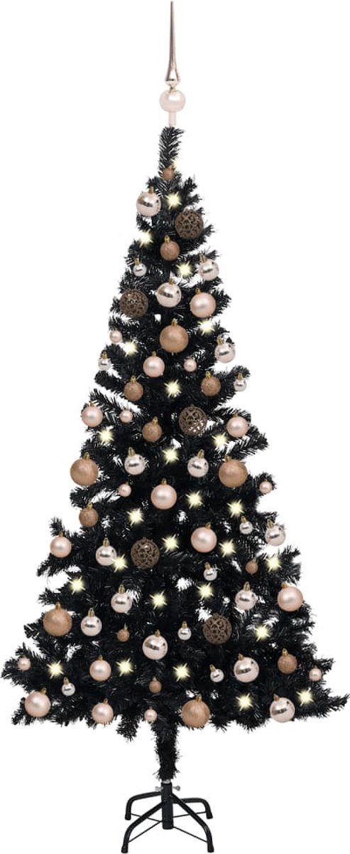Prolenta Premium - Kunstkerstboom met LED's en kerstballen 120 cm PVC zwart