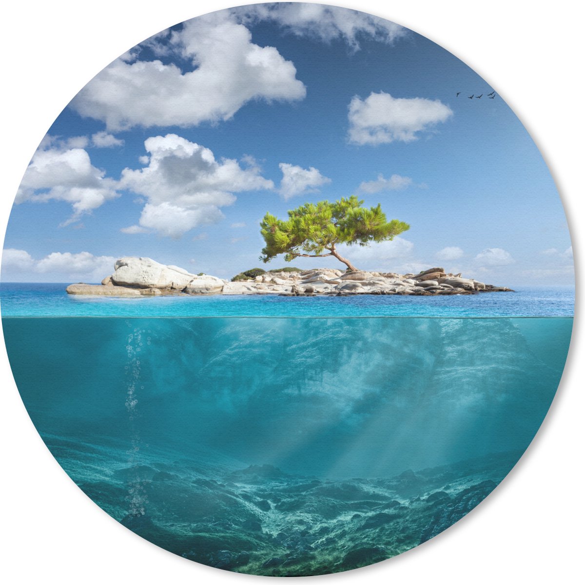 Muismat rond 30x30 cm - Mousepad Oceaan - Boom - Eiland - Ronde muismatten