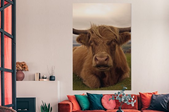 Tableau sur toile Highlander écossais - Animaux - Berg - 120x180 cm - Décoration murale XXL