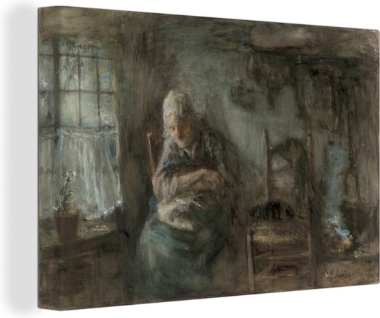 Canvas Schilderij Oude vissersvrouw - schilderij van Jozef Israëls - 30x20 cm - Wanddecoratie