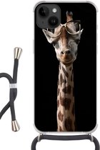 Geschikt voorApple Iphone 14 Plus - Crossbody Case - Giraffe - Bril - Zwart - Siliconen - Crossbody - Backcover met Koord - Telefoonhoesje met koord - Hoesje met touw