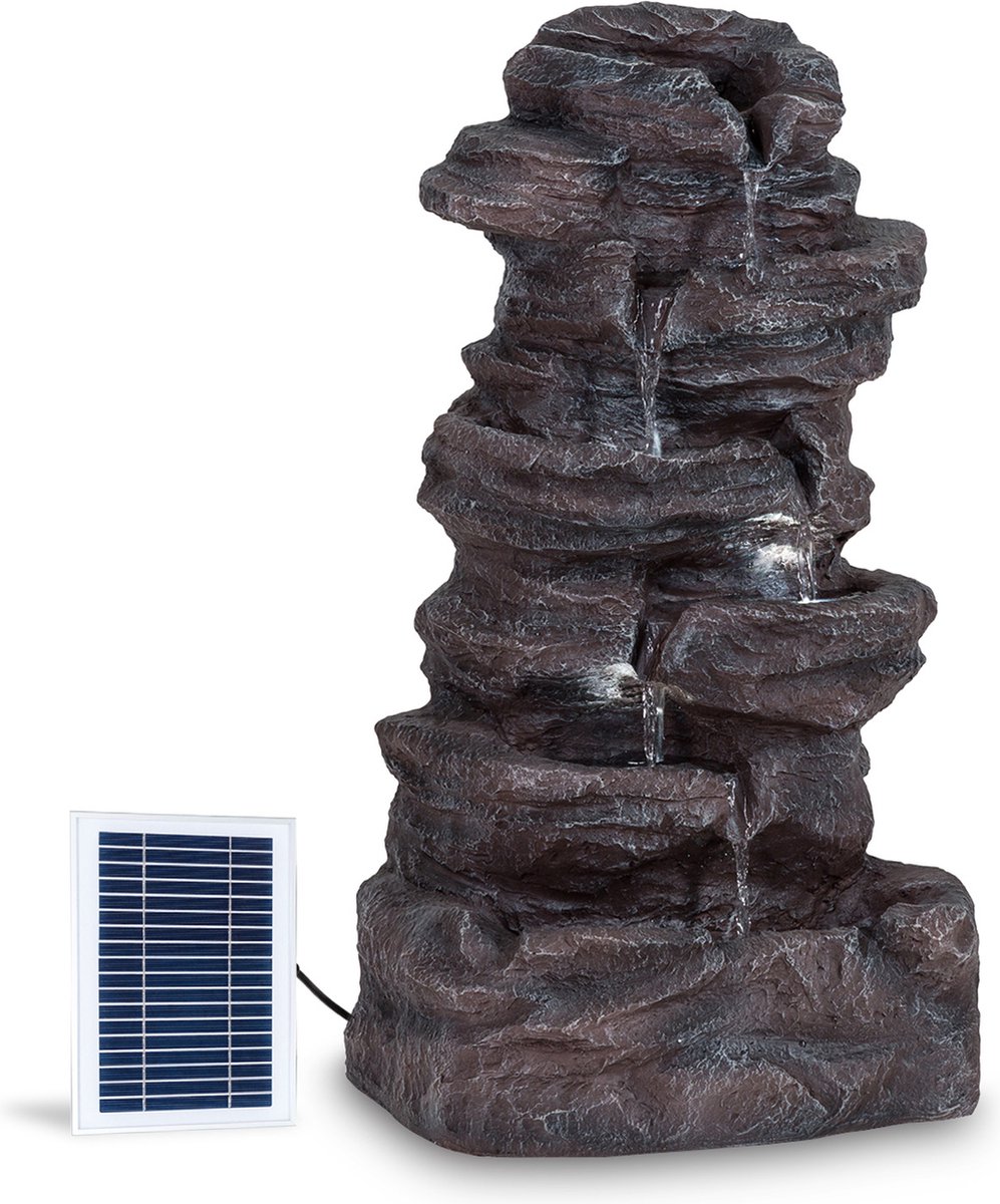 Blumfeldt Stonehenge XL zonne-energie fontein inclusief zonnepaneel lithium-ion accu (ca. 5 uur looptijd) led- verlichting polyresin voor binnen en buiten gebruik steen look