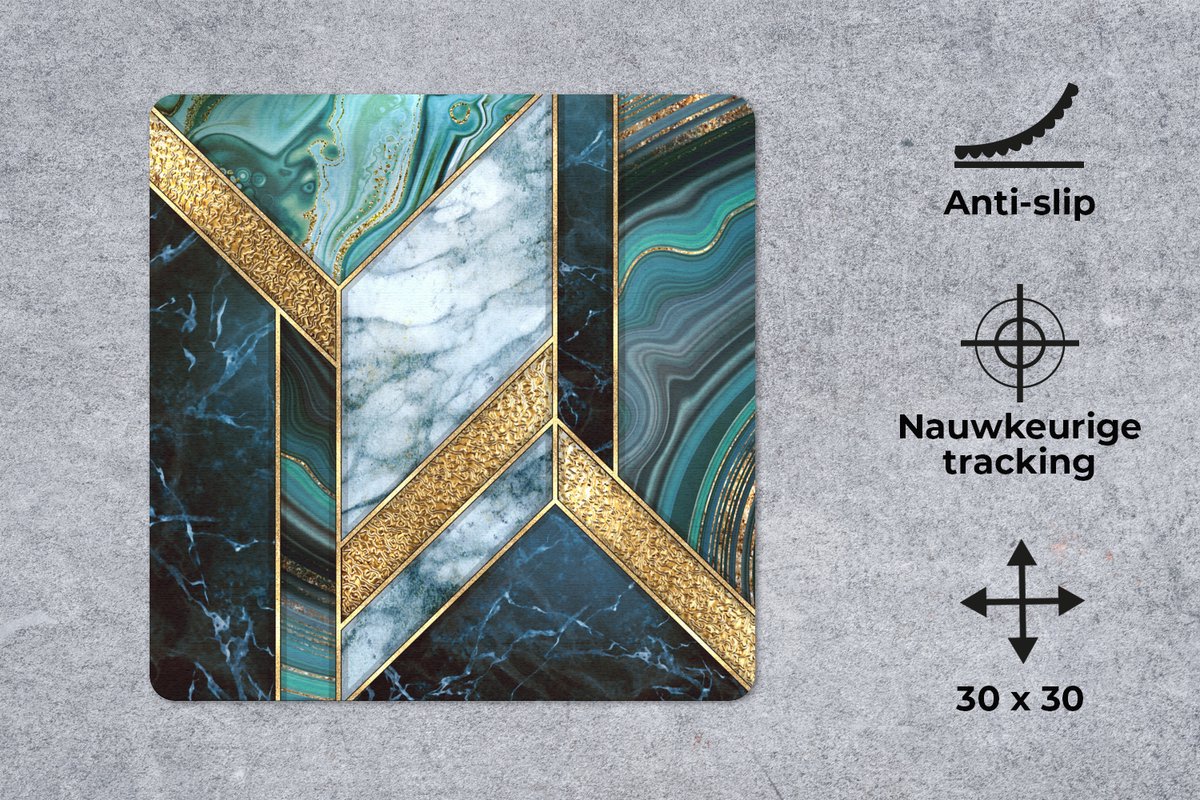 Muismat 30x30 cm - Mousepad Marmer - Mozaïek - Goud - Muismatten