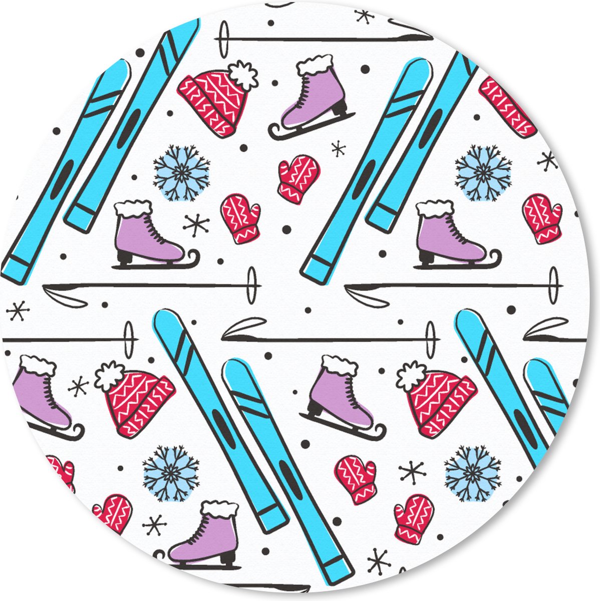 Muismat rond 50x50 cm - Mousepad Wintersport - Patronen - Schaatsen - Ronde muismatten