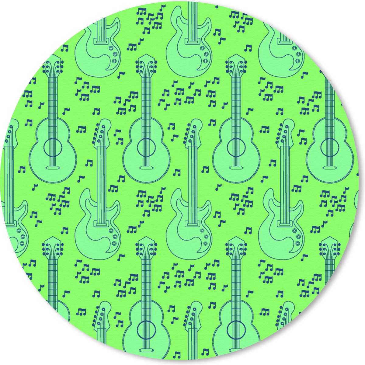 Muismat rond 40x40 cm - Mousepad Gitaar - Patronen - Groen - Ronde muismatten