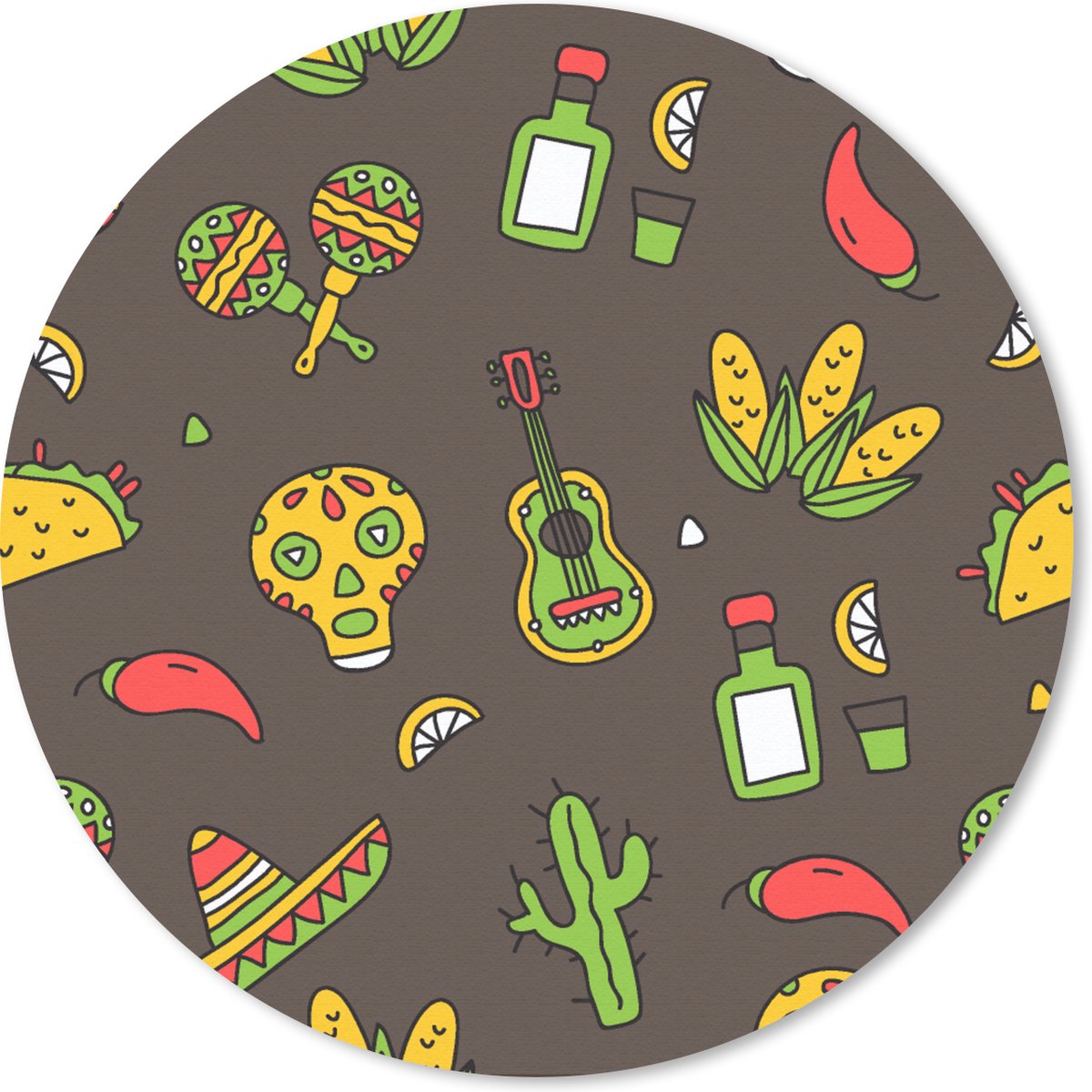 Muismat rond 50x50 cm - Mousepad Patroon - Mexico - Sombrero - Ronde muismatten