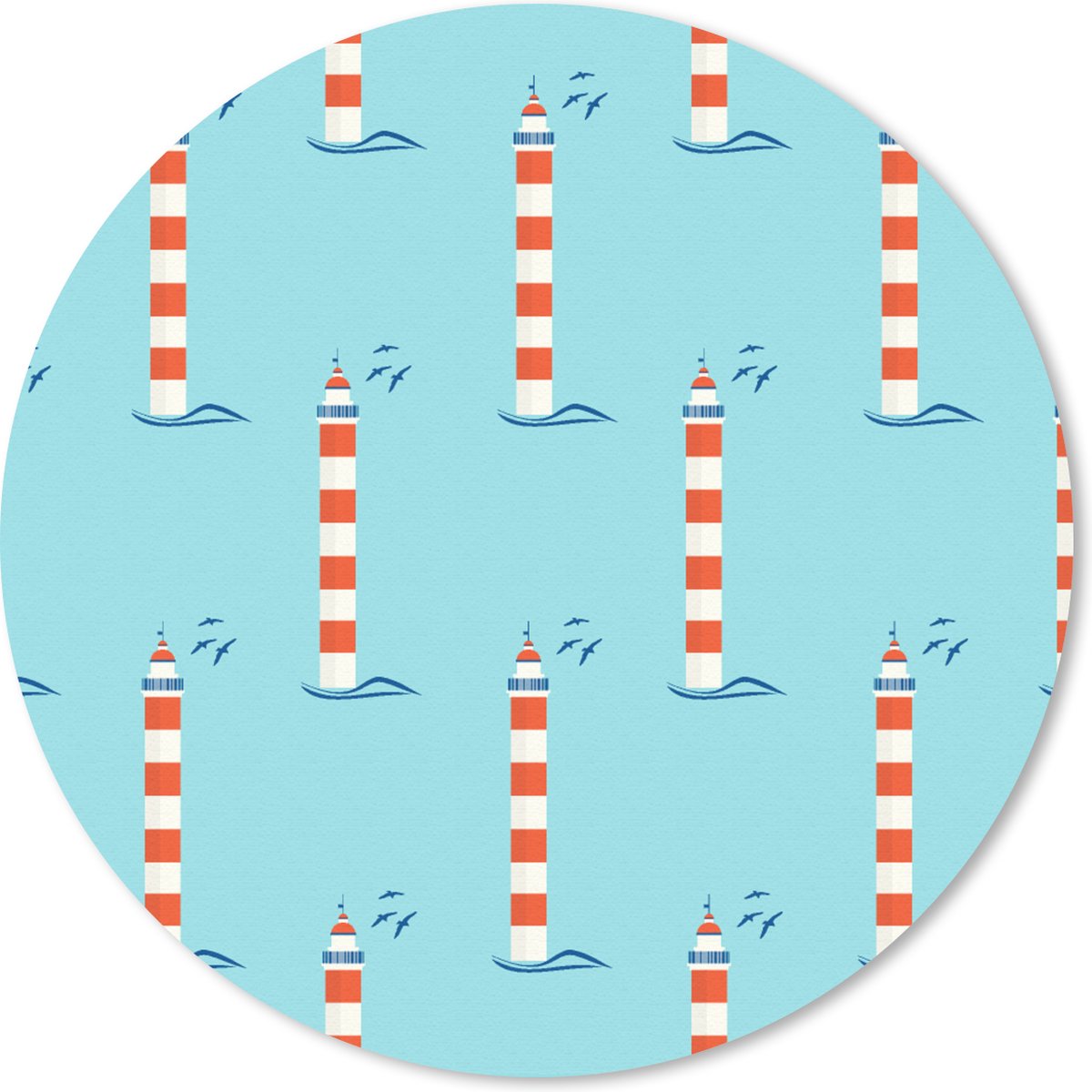 Muismat rond 40x40 cm - Mousepad Vuurtoren - Blauw - Strand - Patronen - Ronde muismatten