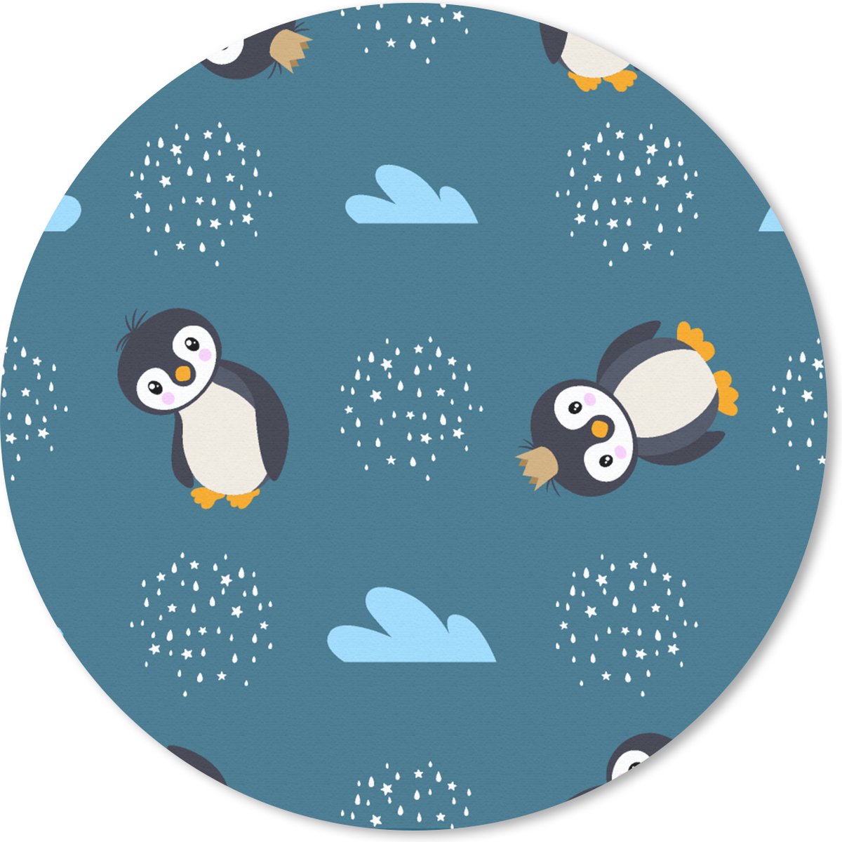 Muismat rond 40x40 cm - Mousepad Pinguïn - Wolken - Jongens - Design - Ronde muismatten