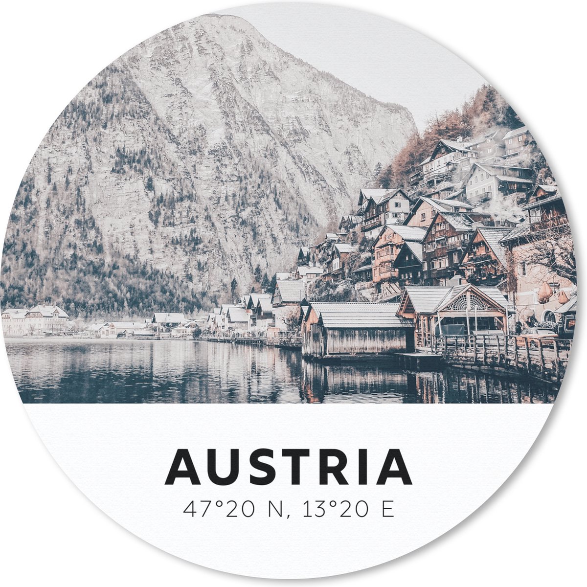 Muismat rond 30x30 cm - Mousepad Oostenrijk - Meer - Huizen - Ronde muismatten