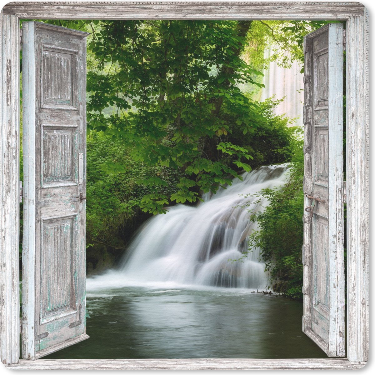 Muismat 30x30 cm - Mousepad Waterval - Doorkijk - Landschap - Muismatten