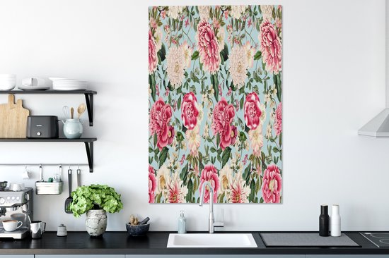 Tableau sur toile Fleurs - Collage - Couleurs - 80x120 cm - Décoration murale