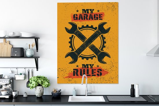 Toile Peinture Mancave - Garage - Outils - Vintage - 90x120 cm - Décoration murale