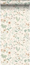 ESTAhome papier peint fleurs sauvages vert, terre cuite et violet lilas - 139481 - 0,53 x 10,05 m