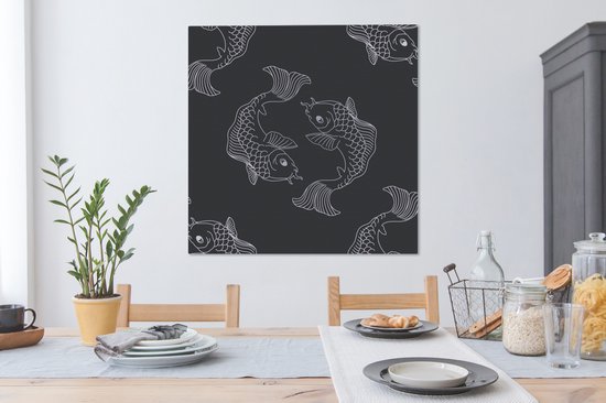 Une illustration sombre de poisson dans un motif 90x90 cm - Tirage photo sur toile (Décoration murale salon / chambre)