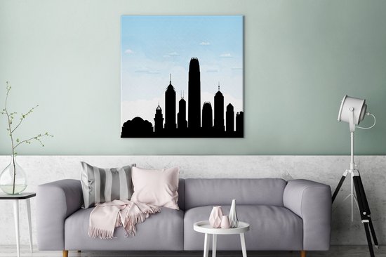 Illustration de la silhouette de Hong Kong sous un ciel bleu clair 90x90 cm - Tirage photo sur toile (Décoration murale salon / chambre)