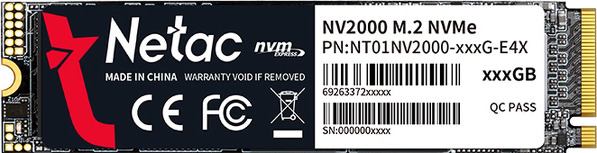 Netac NV2000 PCIe 3 x4 M.2 2280 NVMe 3D NAND SSD 256GB, R/W up to 2500/1000MB/s