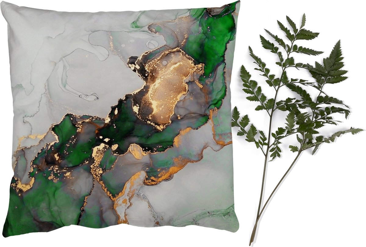 Sierkussens - Kussentjes Woonkamer - 45x45 cm - Marmer - Goud - Groen - Luxe