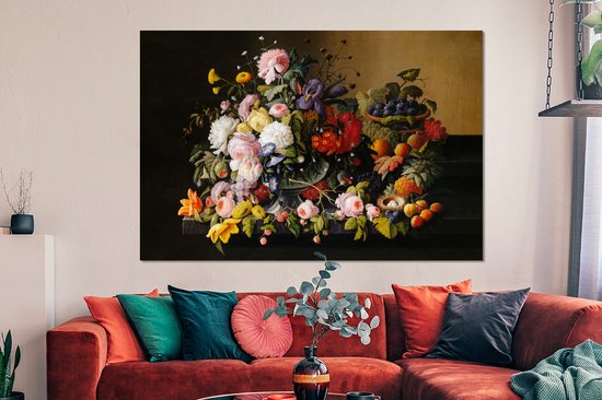 Décoration murale Métal - Peinture Aluminium Industrielle - Nature morte aux fleurs et fruits - Oeuvre d'art - Maîtres anciens - 150x100 cm - Dibond - Photo sur aluminium - Décoration murale industrielle - Pour le salon / chambre