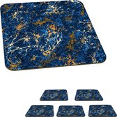 Onderzetters voor glazen - Marmer - Textuur - Goud - Blauw - 10x10 cm - Glasonderzetters - 6 stuks