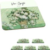Onderzetters voor glazen - Van Gogh - Kunst - Roses - 10x10 cm - Glasonderzetters - 6 stuks