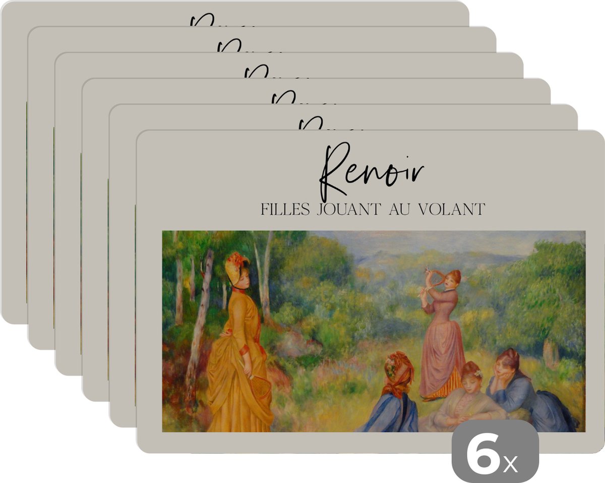 Placemat - Placemats kunststof - Kunst - Renoir - Oude meesters - 45x30 cm - 6 stuks - Hittebestendig - Anti-Slip - Onderlegger - Afneembaar