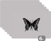 Set de Table - Napperons en Plastique - Papillon - Animaux - Rétro - Zwart et Blanc - 45x30 cm - 6 pièces - Résistant à la Chaleur - Antidérapant - Pad - Amovible