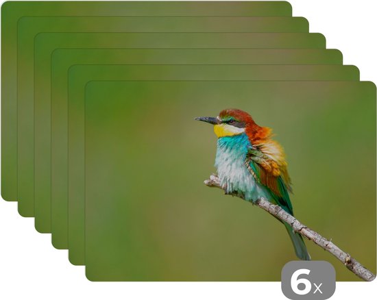Foto: Placemat placemats kunststof vogel dieren bijeneter 45x30 cm 6 stuks hittebestendig anti slip onderlegger afneembaar
