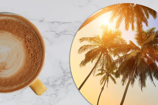 Sous-verres pour verres - Rond - Palmier - Soleil - Été - Tropical - 10x10 cm - Sous-verres en verre - 6 pièces