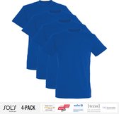 4 Pack Sol's Heren T-Shirt 100% biologisch katoen Ronde hals Royal Blue Maat XXL