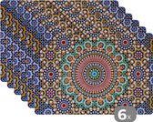 Placemat - Placemats kunststof - Een bovenaanzicht van Marokkaans mozaïek - 45x30 cm - 6 stuks - Hittebestendig - Anti-Slip - Onderlegger - Afneembaar
