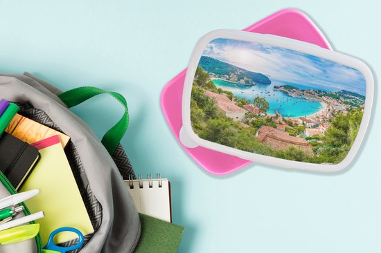 Boîte à lunch Rose - Boîte à lunch - Boîte à lunch - Plage - Mer - Majorque - Espagne - 18x12x6 cm - Enfants - Fille - Cadeau Sinterklaas - Distribution de cadeaux pour enfants - Cadeaux chaussures Sinterklaas