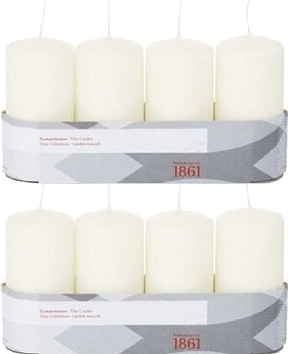 Trend Candles Cilinderkaarsen - 8x - ivoor wit - 5 x 10 cm - 18 branduren - geurloos - kaarsen