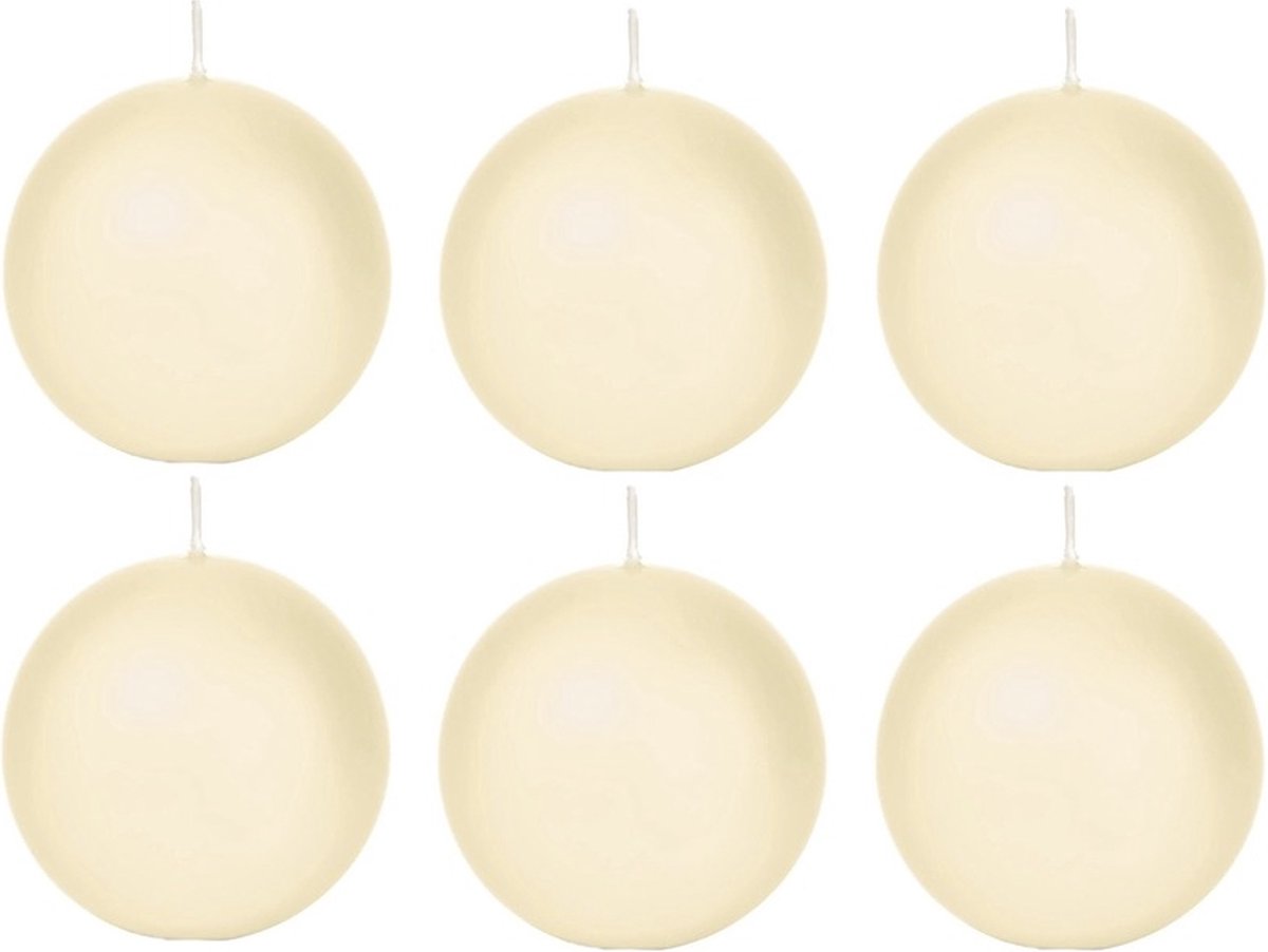 Trend Candles Bolkaars glad - 6x - cremewit - 7 cm - 16 branduren - ronde kaarsen