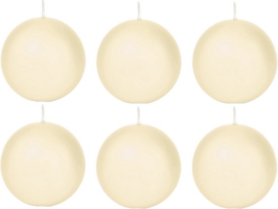 Trend Candles Bolkaars glad - 6x - cremewit - 7 cm - 16 branduren - ronde kaarsen