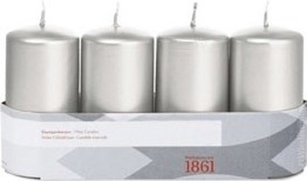 Trend Candles 20x cilinderkaarsen - 18 branduren - geurloos - zilverkleurig - stompkaarsen