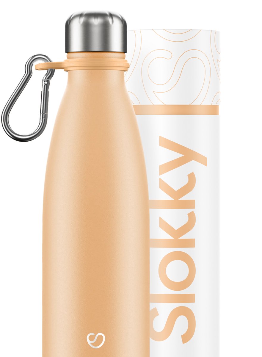 Slokky - Pastel Orange Thermosfles & Karabijnhaak - 500ml