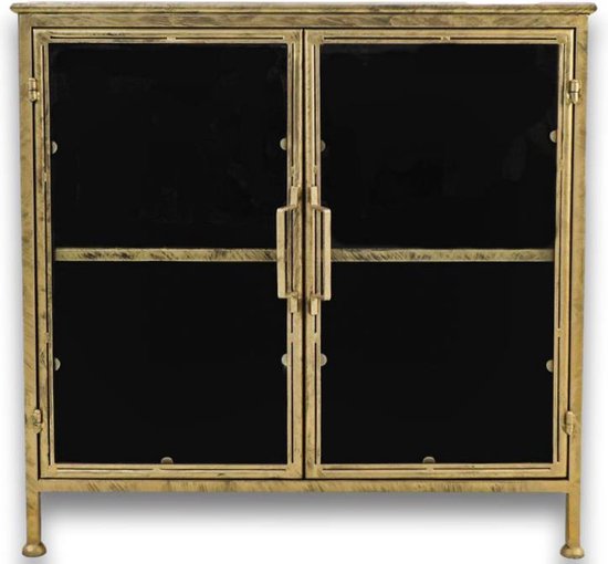 Vitrinekastje Fletcher - 93x42x90 - Antique Gold - Metaal/glas