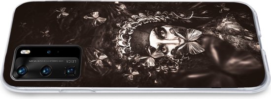 Convient pour coque Huawei P40 Pro - Femme - Papillon - Zwart - Wit - Coque de téléphone en Siliconen