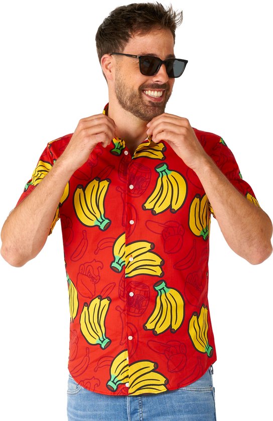 OppoSuits SHIRT Short Sleeve Donkey Kong™ - Heren Overhemd - Carnavalskleding - Nintendo Overhemd - Rood - Maat S