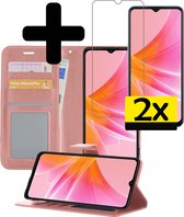 Hoesje Geschikt voor OPPO A17 Hoesje Book Case Hoes Wallet Cover Met 2x Screenprotector - Hoes Geschikt voor OPPO A17 Hoesje Bookcase Hoes - Rosé goud