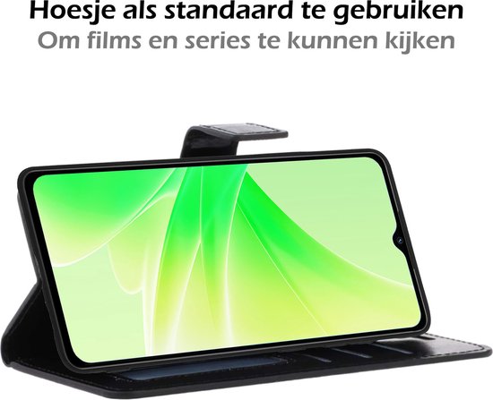 OPPO A17 Cover Bookcase Flip Case Book Cover With Screen Protector - OPPO A17 Case Book Case - Zwart