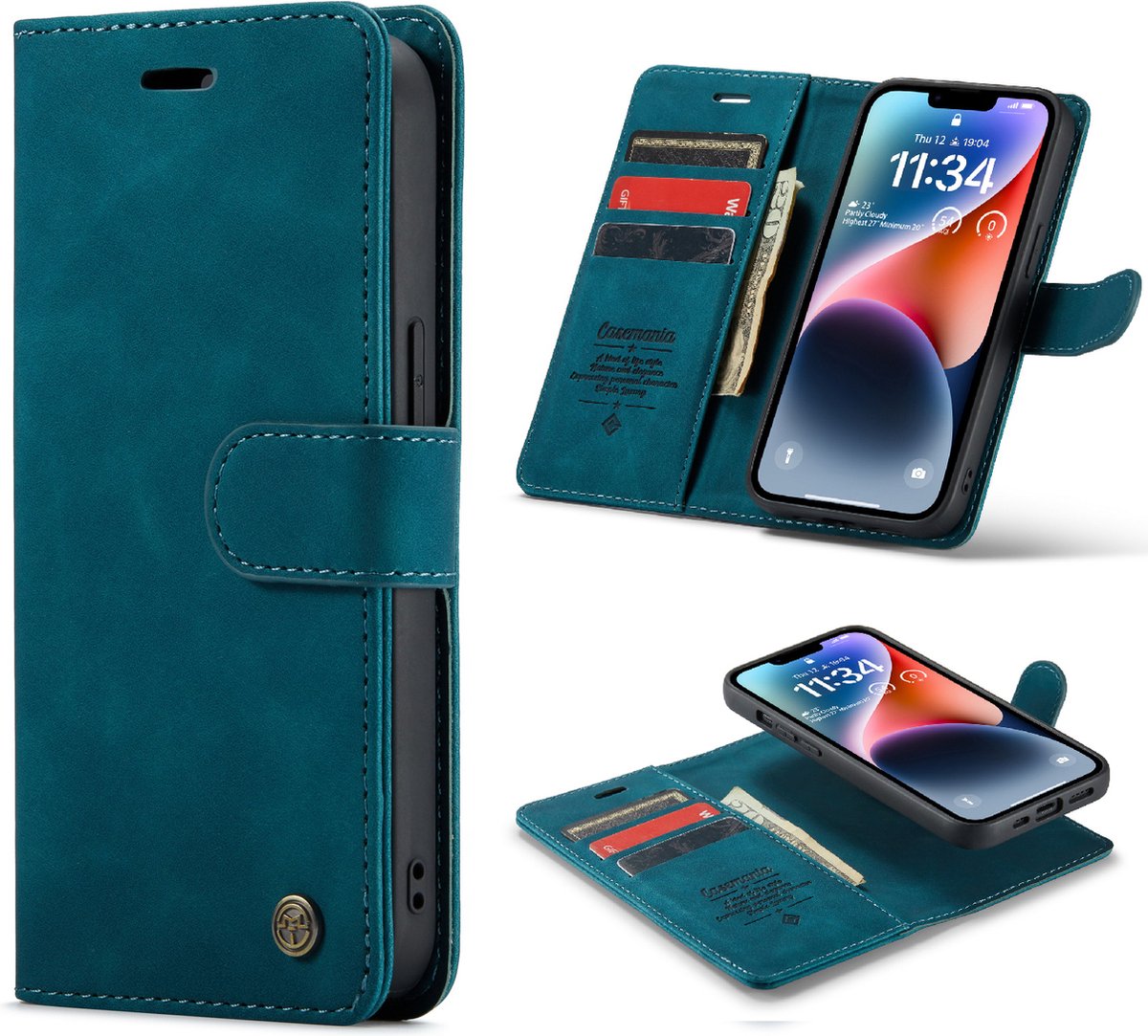 iPhone 13 Mini Casemania Hoesje Emerald Green - 2 in 1 Magnetic Book Case