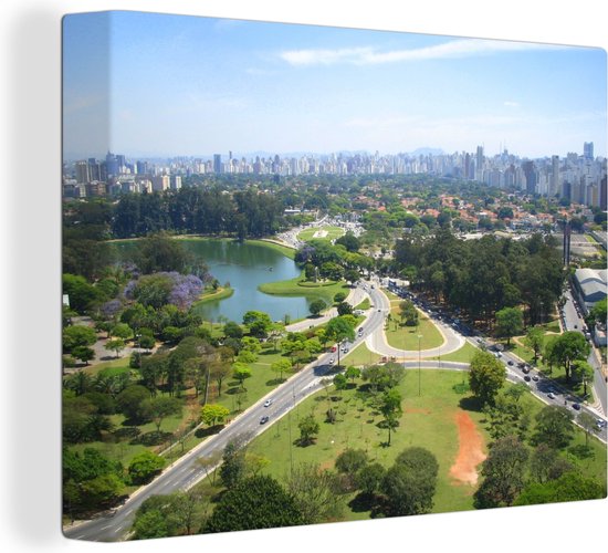 Canvas Schilderij Panoramisch uitzicht over het Braziliaanse Ibirapuera Park in São Paulo - 40x30 cm - Wanddecoratie