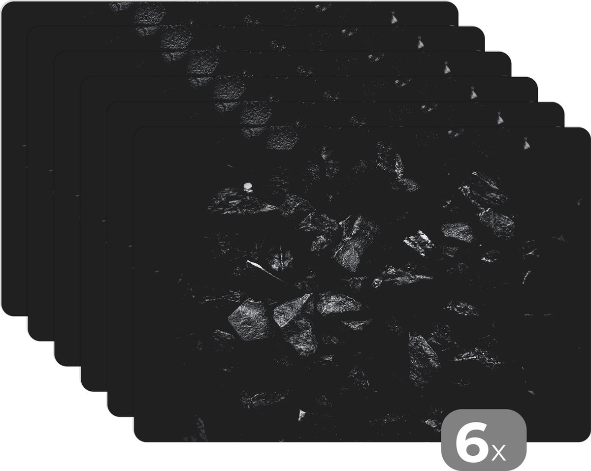 Placemat - Zwart - Wit - Stenen - Gesteente - 45x30 cm - Placemats plastic - Kamerdecoratie