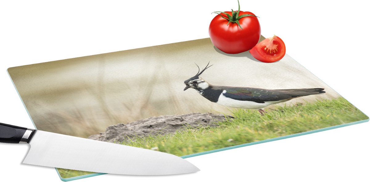 Glazen Snijplank - 39x28 - Vogel - Gras - Dieren - Natuur - Kievit - Snijplanken Glas