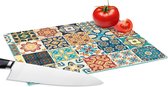 Glazen Snijplank - 28x20 - Bloemen - Vintage - Patroon - Blauw - Oranje - Snijplanken Glas