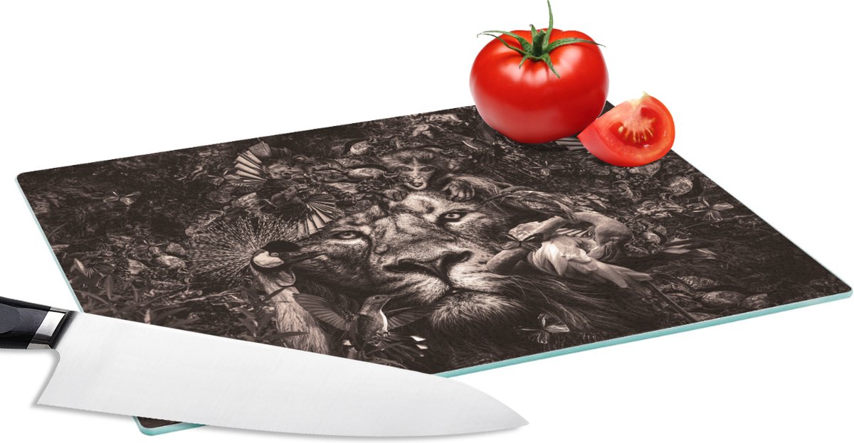 Glazen Snijplank - 28x20 - Wilde dieren - Afrika - Zwart - Wit - Snijplanken Glas
